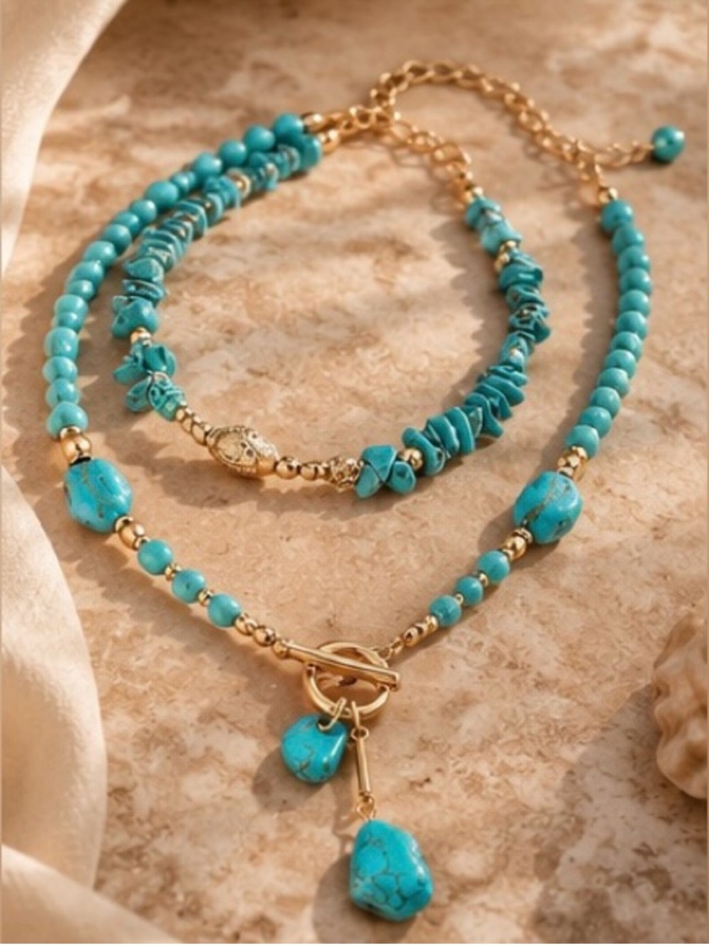 Turquoise Beaded Layered Statement Necklace Set